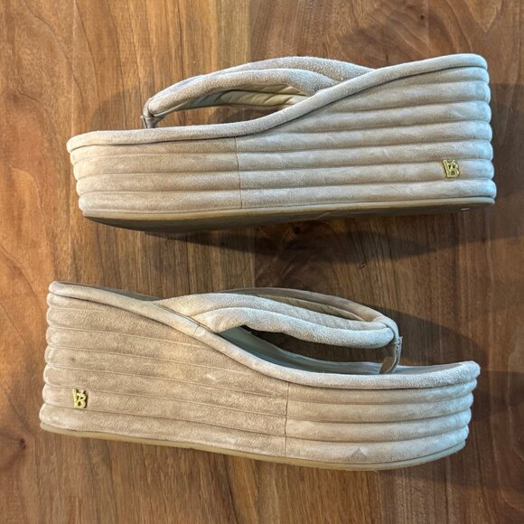 Veronica Beard tan Geno Suede Platform Thong Wedge Sandals - Picture 3 of 8